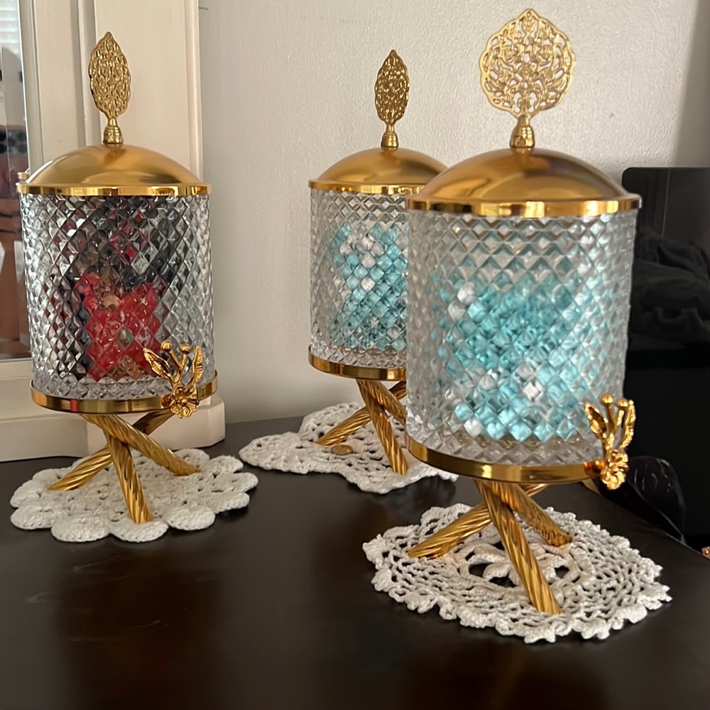 gold glamor glass jars